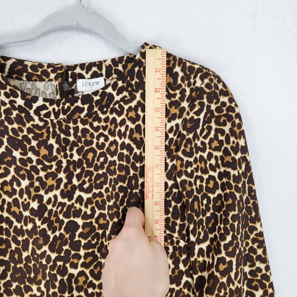 J Crew Dress Womens 10 Tan Brown Leopard Print Long Sleeve Shift Knee Length - Picture 5 of 11